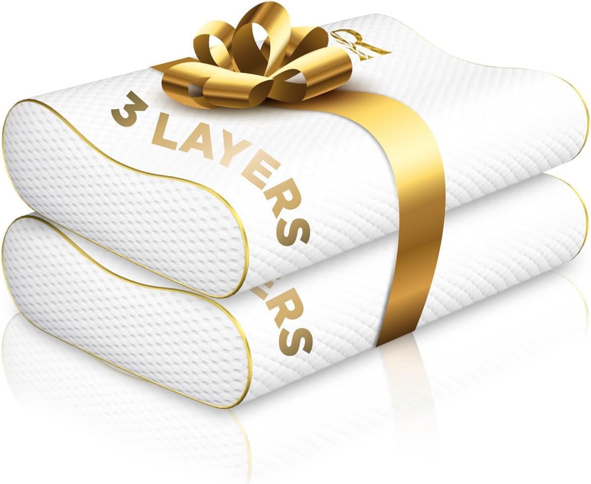 2-Pack Travel Memory Foam Pillow, Camping, Cervical for Pain, Contour, Pillow for Neck and Shoulder, Neck