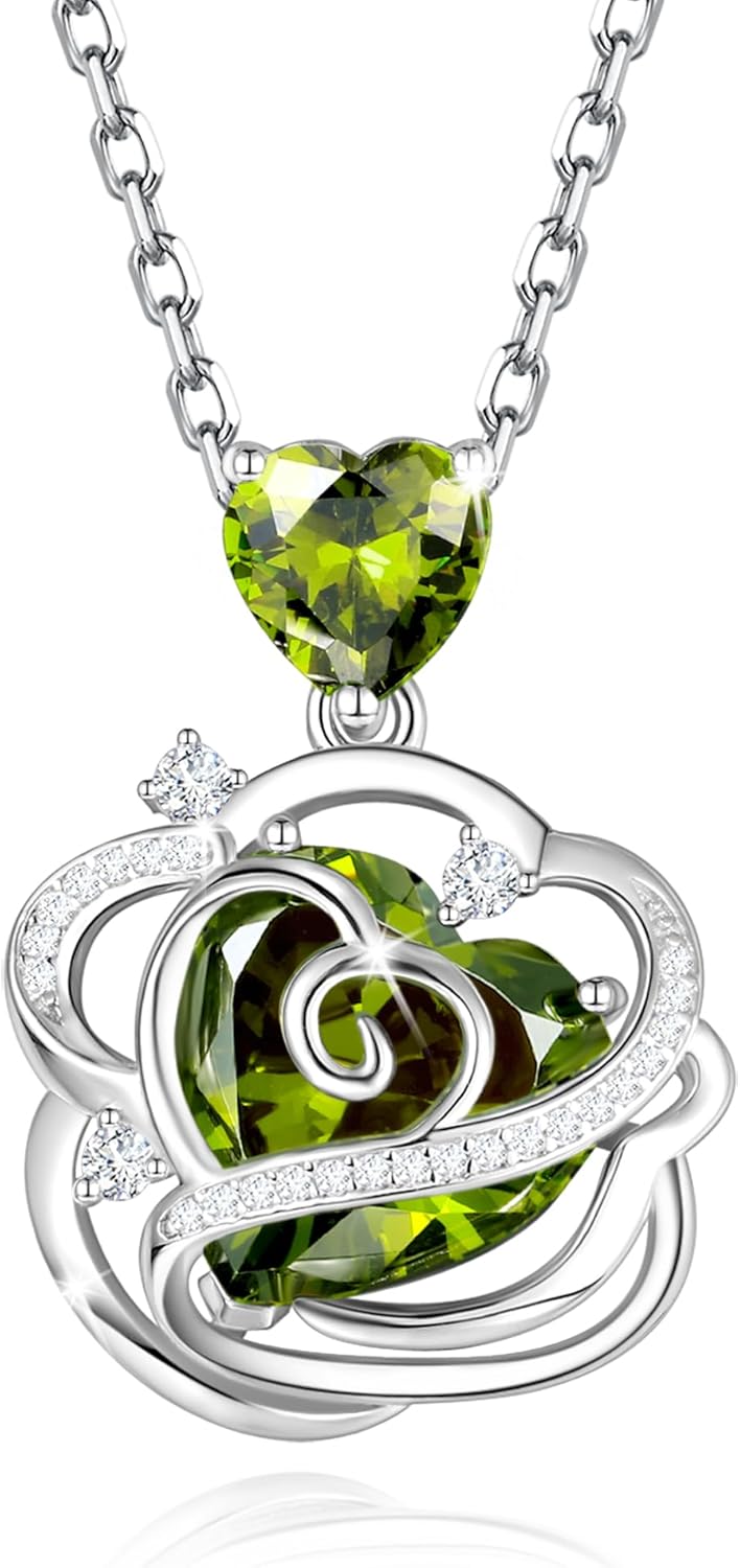 FANCIME Thornless Pulse Birthstone Necklace for Women Sterling Silver Rose Pendant Fine Jewelry Gemstone Birthday Christmas Gifts for Wife Her