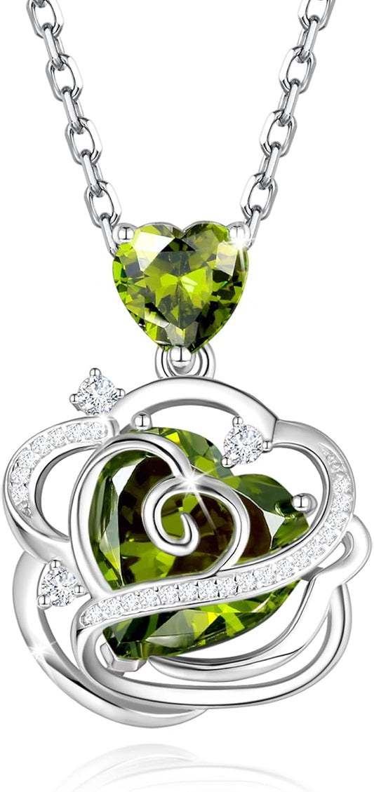 FANCIME Thornless Pulse Birthstone Necklace for Women Sterling Silver Rose Pendant Fine Jewelry Gemstone Birthday Christmas Gifts for Wife Her