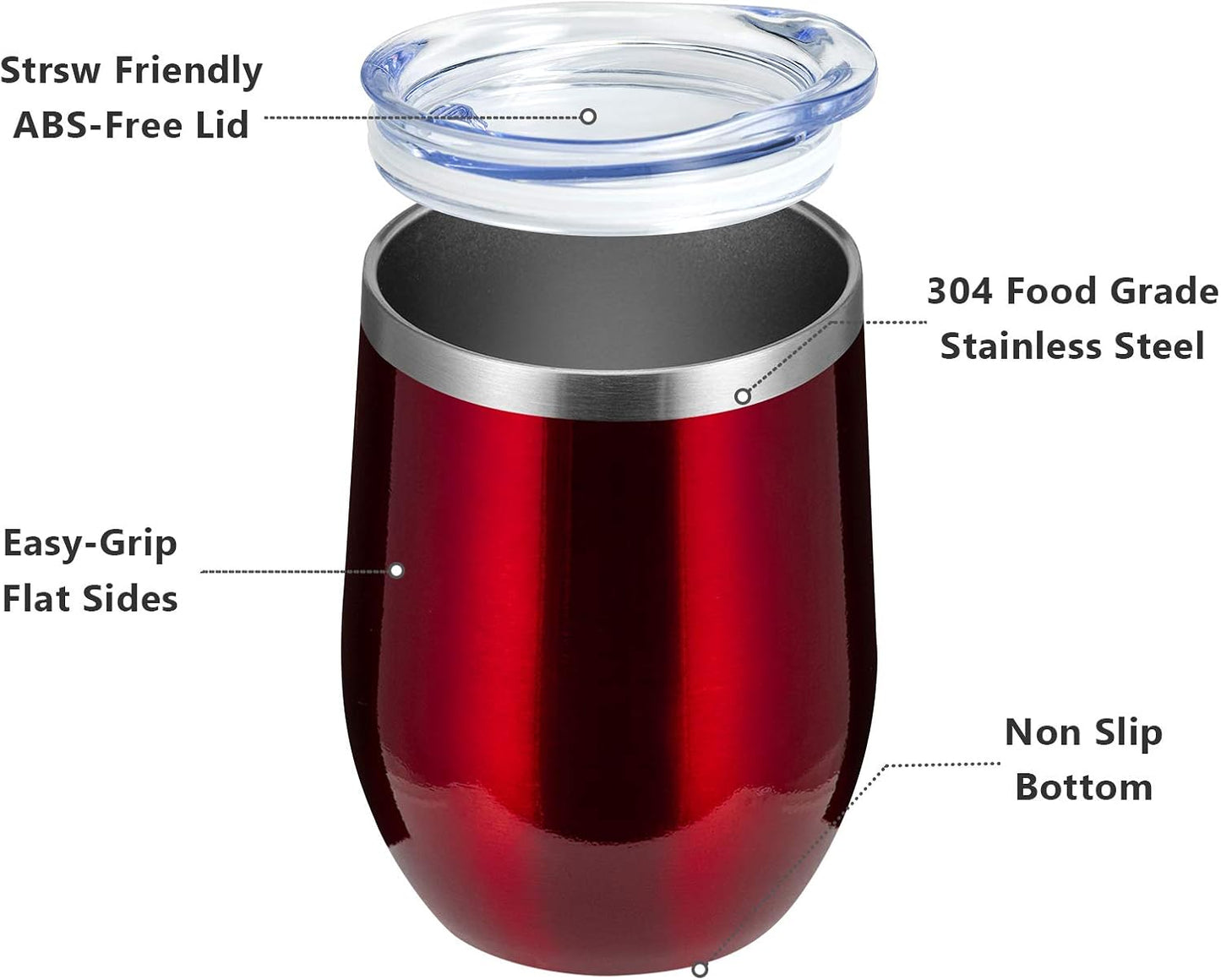 MEWAY 12oz/8 Pack Wine Tumbler Glasses with Lid - Stemless Double Wall Vacuum Stainless Steel Travel Tumbler - Keeping Cold & Hot for Wine,Coffee,Cocktails,Gifts (Burgundy,Set of 8)