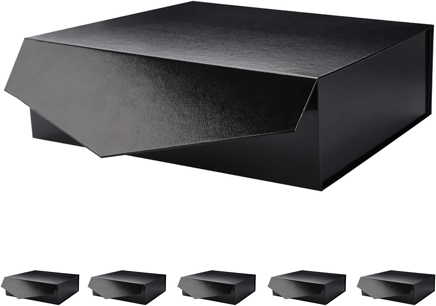 PACKHOME 6 Large Gift Boxes with Lids 13.5x9x4.1 Inches, Sturdy Collapsible Gift Boxes with Magnetic Closure (Glossy Black, Grass Texture)