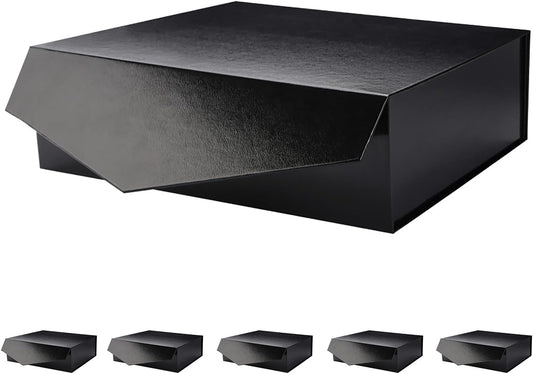 PACKHOME 6 Large Gift Boxes with Lids 13.5x9x4.1 Inches, Sturdy Collapsible Gift Boxes with Magnetic Closure (Glossy Black, Grass Texture)