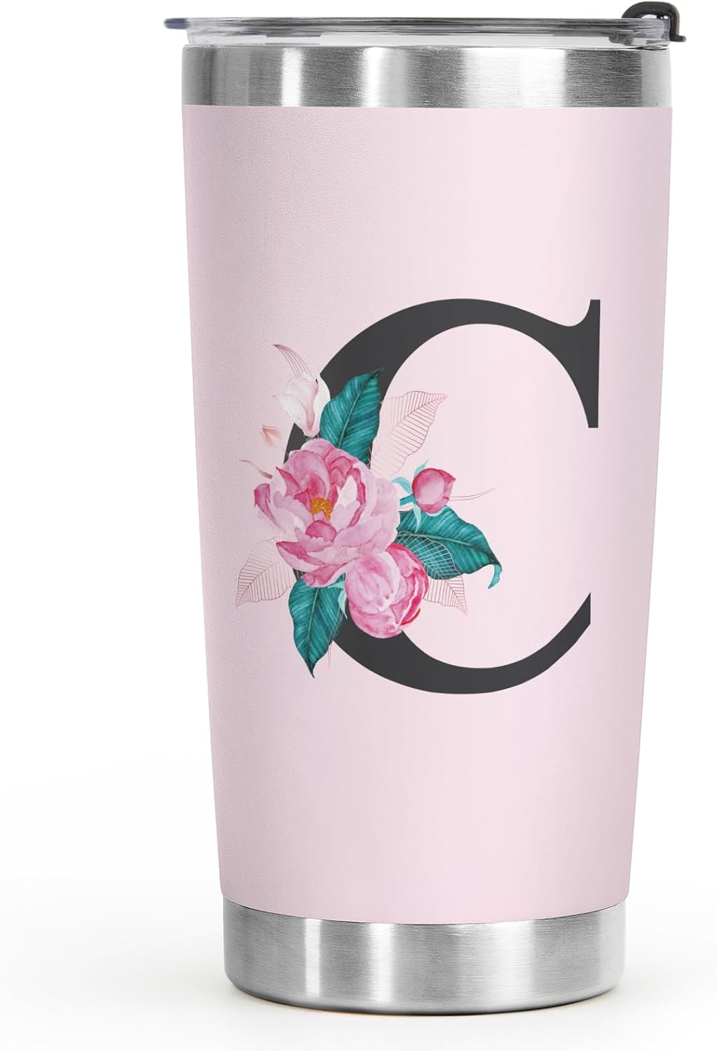 Shqiueos Initial Monogrammed Gifts for Women, 20 Oz Insulated Tumbler With Lid, Stainless Steel Vacuum Pink Cup, Personalized Christmas, Wedding, Birthday Gifts for Her Friends Mom Sister