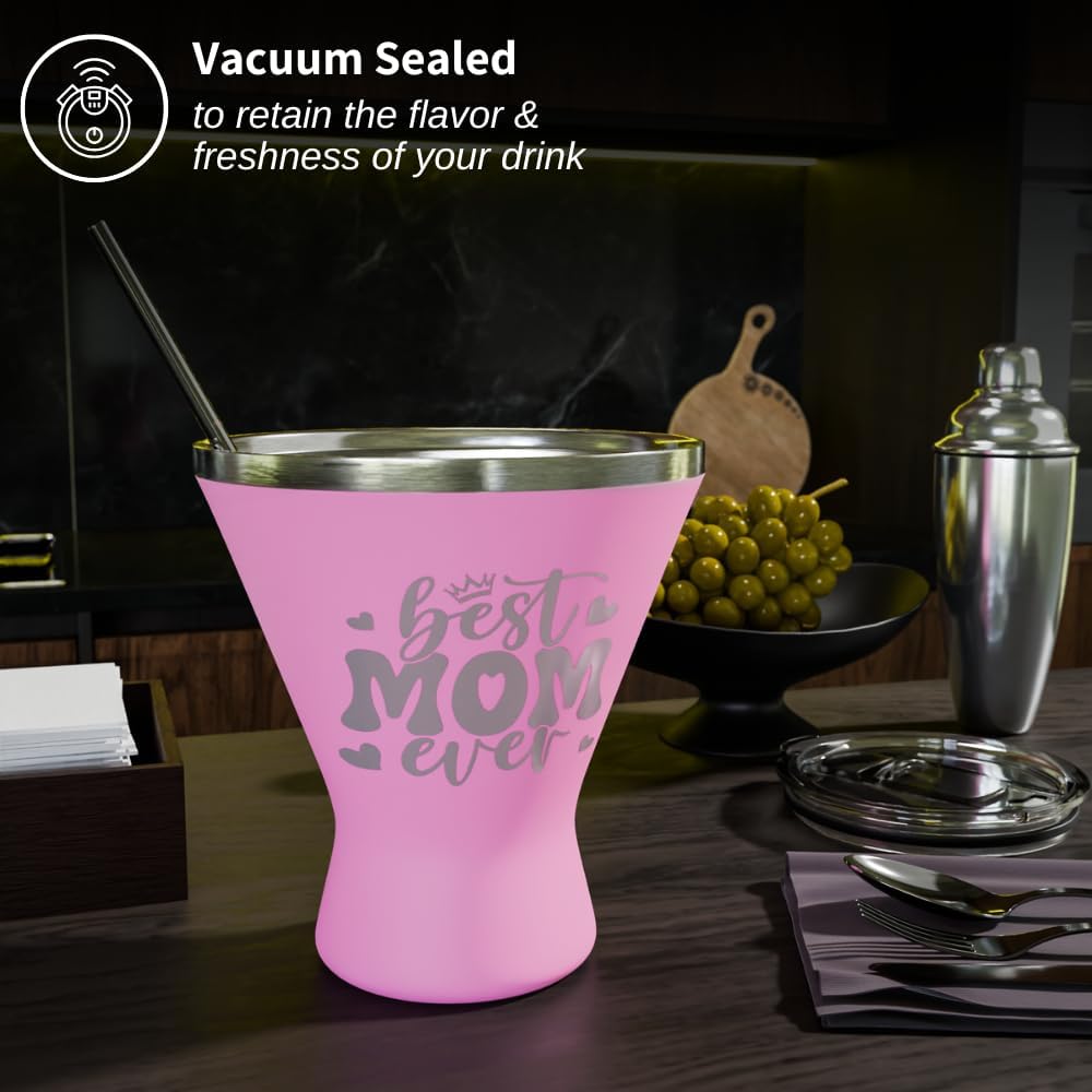 Mothers Day Gifts For Mom - Best Mom Ever Stainless Steel Martini Glass [Pink, 10oz, Pack of 1] - Powder - Coated, Double Wall Margarita Cup - Birthday, Mother's Day, New Mom Gifts for Women