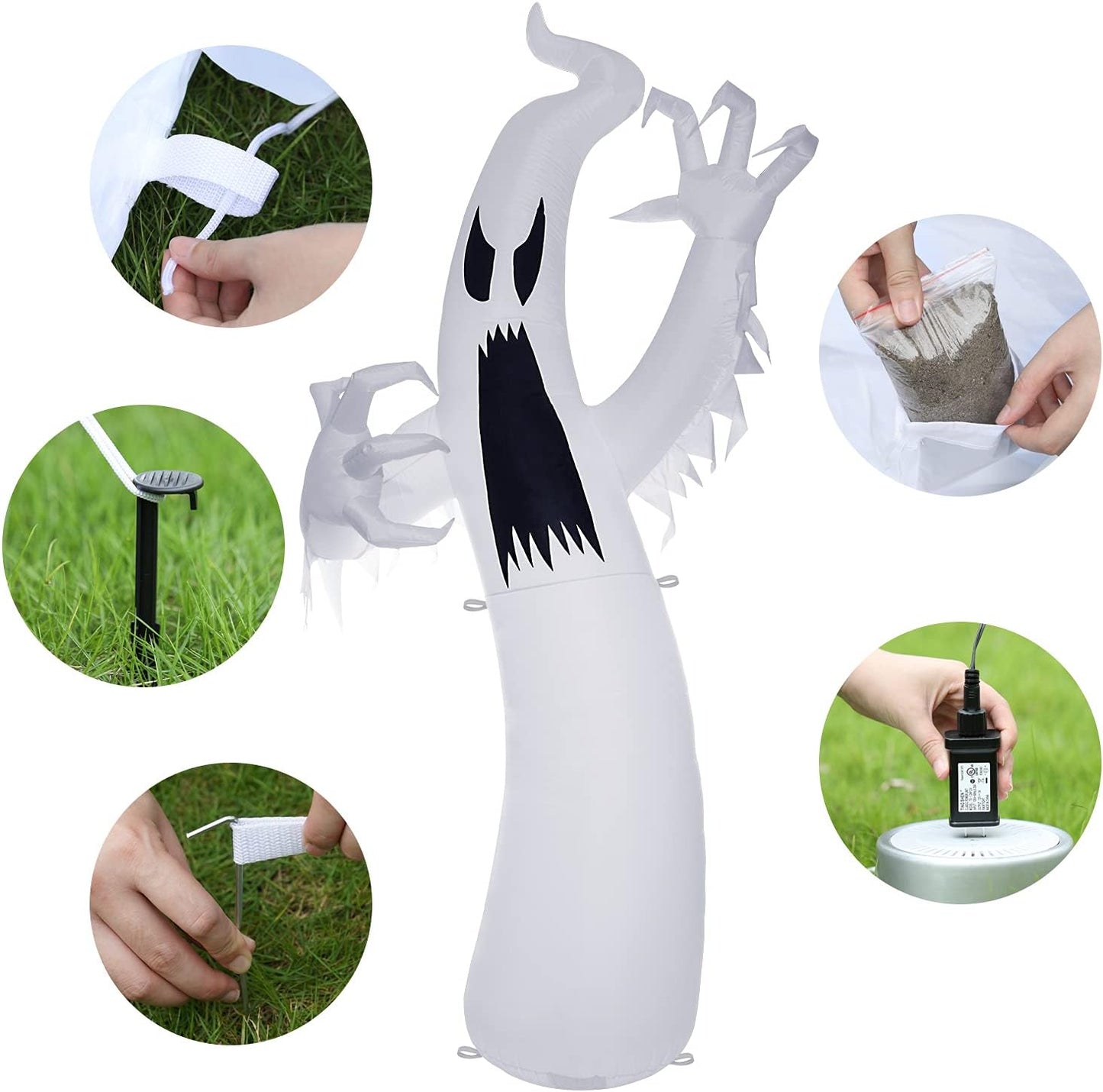 Sizonjoy 12 Ft Giant Halloween Inflatable Ghost, Blow Up Halloween Decorations Built-in LED Lights for IndoorOutdoor Yard Garden Includes Stakes