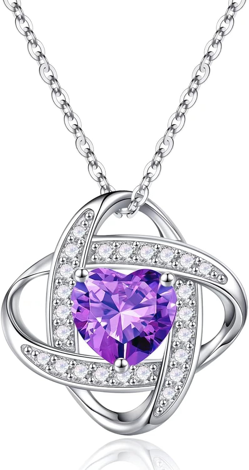 Iefil 925 Sterling Silver Love Knot Birthstone Necklace, Natural or Created Gemstone, Anniversary Birthday Gifts for Women, Jewelry Gifts for Wife Mom Girlfriend