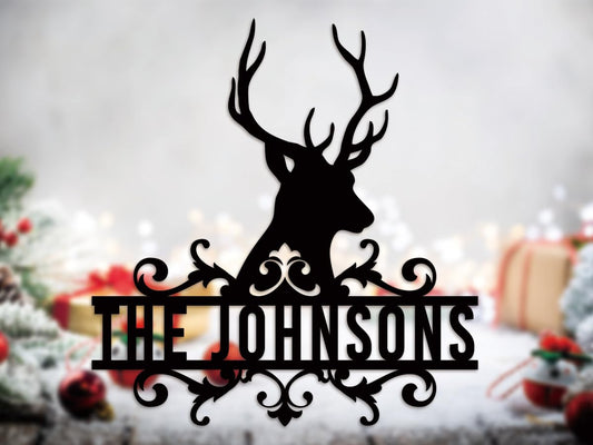 Metal Deer Scene Outdoor Family Wall Sign, Custom Deer Name Sign, Hunter Gifts Cabin Family Name Sign,Christmas gifts for MenC