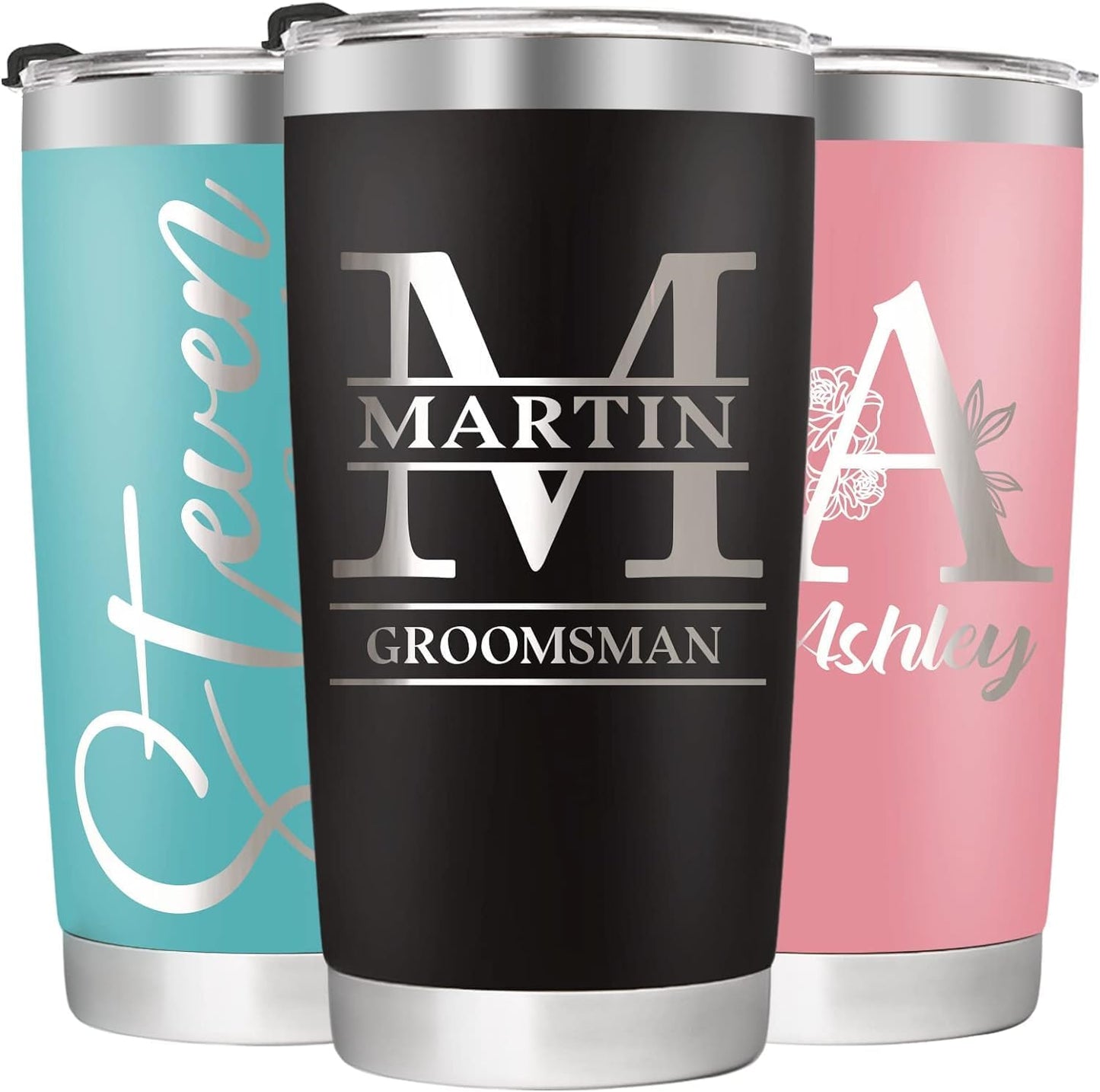 Personalized Tumbler with Names 16 Designs 10 Colors - Vacuum Insulated Travel Tumbler with Lid & Straw 20 Oz Custom Christmas Birthday Gift for Dad Mom Sister Friend Bridesmaid Groomsmen