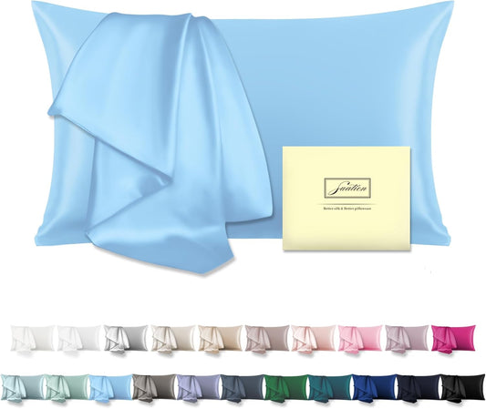 Mulberry Silk Pillow Cases for Hair and Skin Queen Size Silk Pillowcase with Zipper Soft Breathable Smooth Cooling Satin Silk Pillow Covers for Sleeping (Sky Blue,20"X 30",1Pcs)