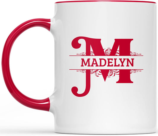 Initial Coffee Mug with Name Personalized for Women for Men Monogrammed gifts Letter Coffee Mugs Custom Name Taza Personalizada Letters Initialed Monogram Two-tone Red Cup