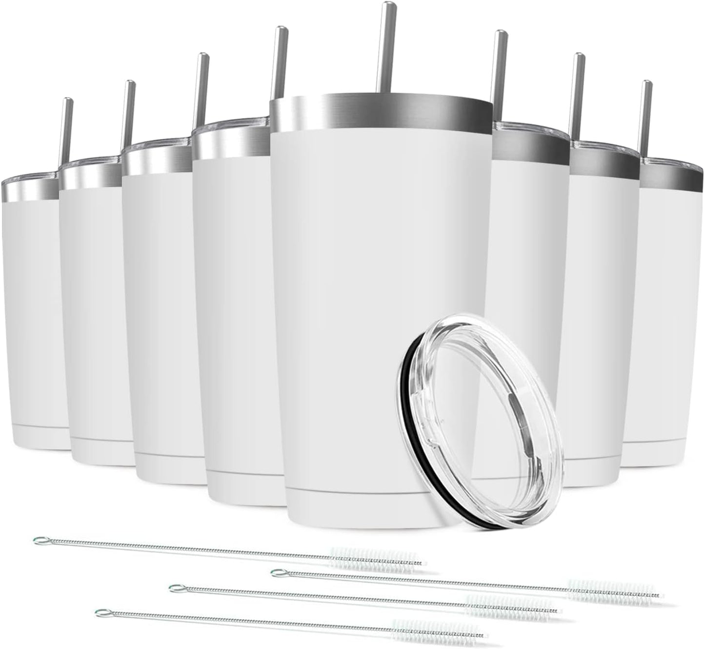 20oz Tumbler Vacuum Insulated Travel Mug with Lids, Stainless Steel Double Wall Bulk Cup for Home, Office, Outdoor Suitable for Vehicle Cup Holders(Set of 8, White)