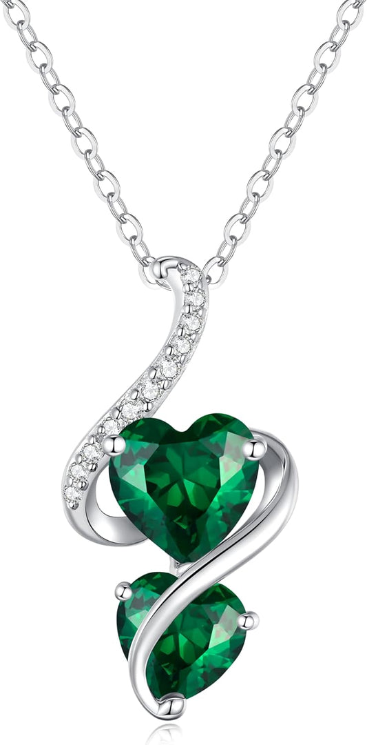 LOUISA SECRET Unique Double Heart Necklace Gifts for Wife Women, 925 Sterling Silver Tiny Birthstone Pendant Jewelry Gift for Her Girlfriend Mom Valentine's Day Anniversary Mother's Day Birthdays & Christmas