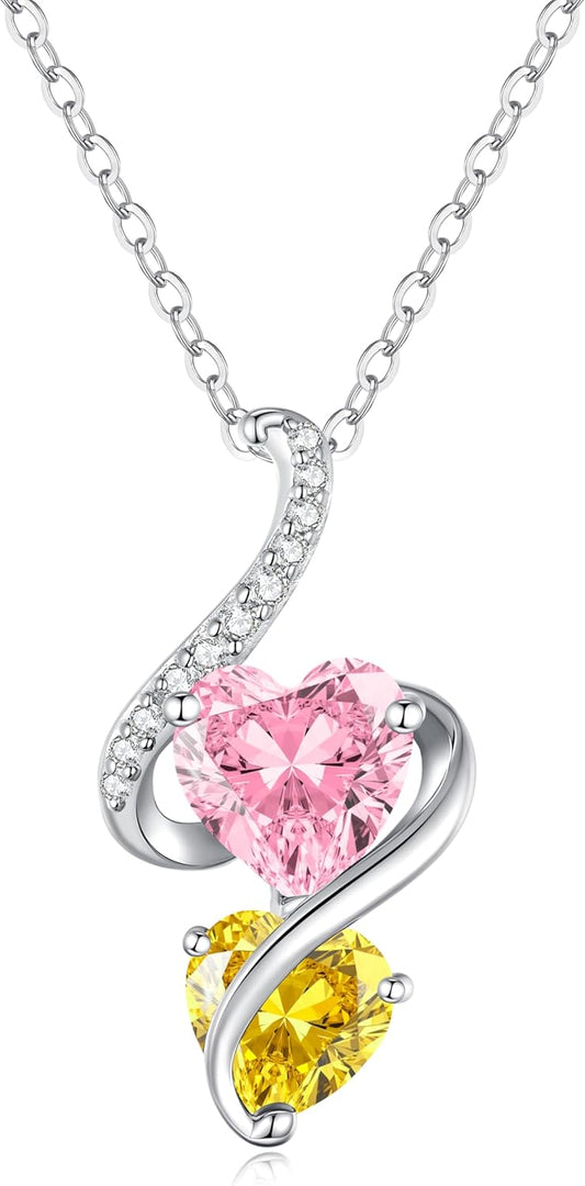 LOUISA SECRET Unique Double Heart Necklace Gifts for Wife Women, 925 Sterling Silver Tiny Birthstone Pendant Jewelry Gift for Her Girlfriend Mom Valentine's Day Anniversary Mother's Day Birthdays & Christmas