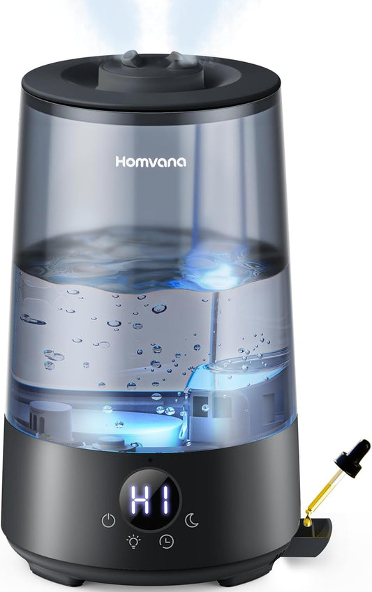 Homvana 3.6L Cool Mist Humidifiers for Bedroom, Large Room, Home, House, Office, Living Room, 34H Top Fill Easy to Clean Small Humidifier for Plants indoor, Grow Tents, Greenhouse, Filterless (Black)