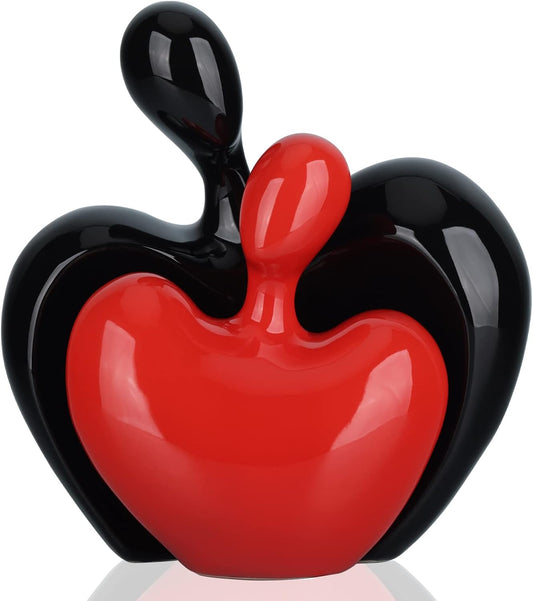 DOVDOV Ceramic Love Statue, Male and Female Couple embracing Sculpture, Black and red Home Decor, Wedding for Parents, Love Sign Figurines on The Shelf in The Living Room, 2-Piece Set