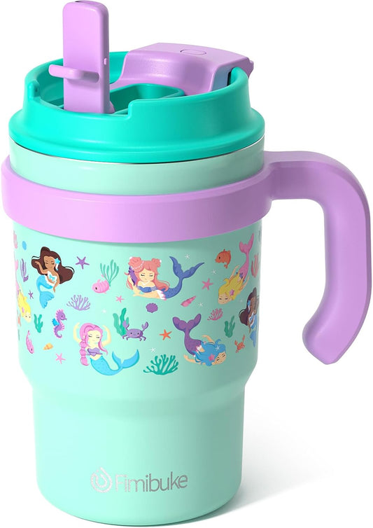 Fimibuke Kids Insulated Tumbler with Handle & Straw - 16oz Leak Proof Toddler Tumbler with Sip/Swig 2-in-1 Lid, BPA FREE 18/8 Stainless Steel Kids Water Bottle Drinking Cups Travel Mugs for Boys Girls