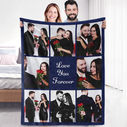 Sherpa Fleece Custom Photo Blanket - Soft, Warm, Fuzzy - Personalized Couples Gifts for Boyfriend, Girlfriend - Customized Picture Blanket for Birthday, Christmas