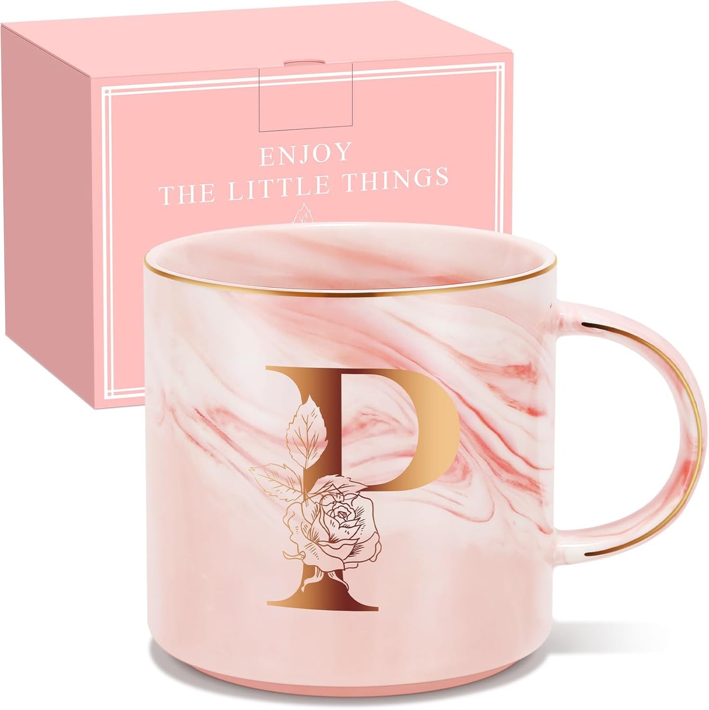 Personalized Gifts for Women Coffee Mug, Initial Customized Gift Monogrammed A-Z Coffee Mug 12 OZ, Christmas Anniversary Birthday Gifts for Women Mom Grandma Friend Sister Wife (P)