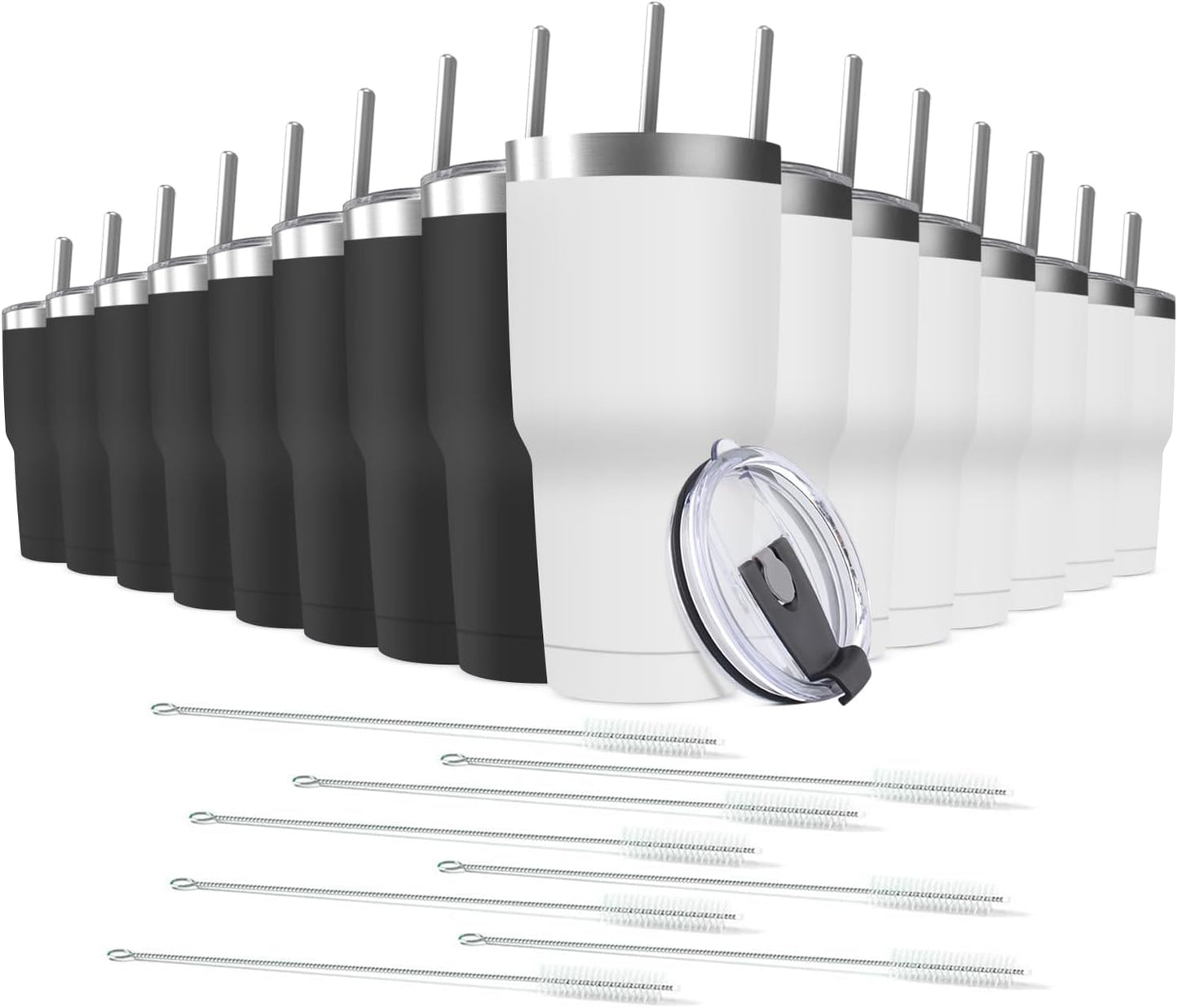 30oz Stainless Steel Travel Mug with Lid, Double Wall Vacuum Insulated Bulk Tumbler with Straws, Powder Coated Coffee Cup Suitable for Vehicle Cup Holders