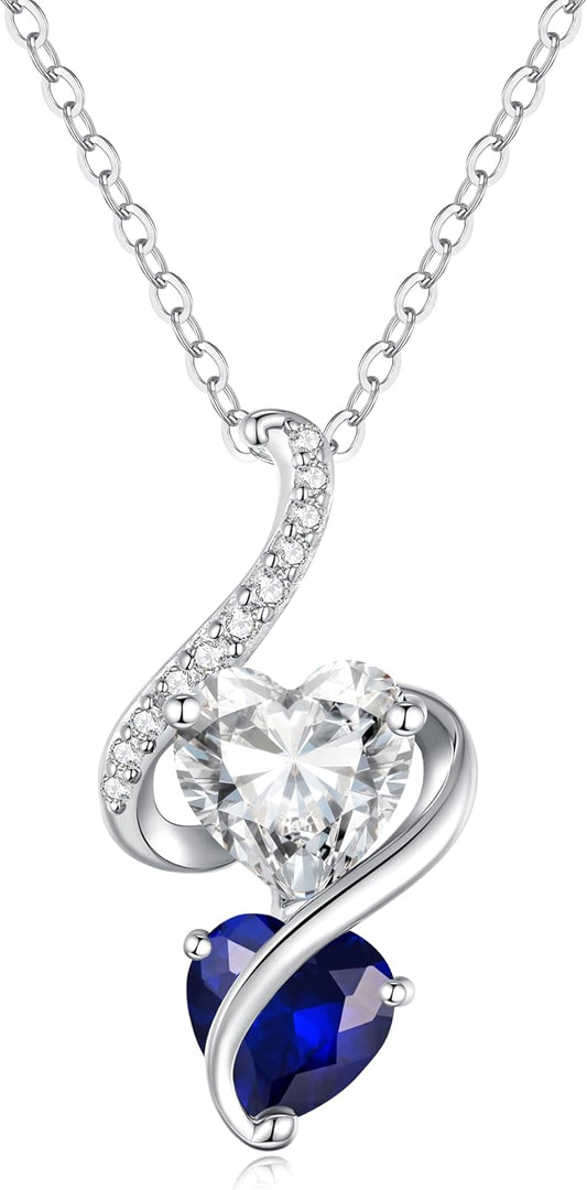 LOUISA SECRET Unique Double Heart Necklace Gifts for Wife Women, 925 Sterling Silver Tiny Birthstone Pendant Jewelry Gift for Her Girlfriend Mom Valentine's Day Anniversary Mother's Day Birthdays & Christmas