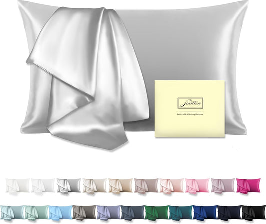 Mulberry Silk Pillowcase for Hair and Skin Pillow Case with Hidden Zipper Soft Breathable Smooth Cooling Silk Pillow Covers for Sleeping (Silver Grey, King（20"X 36"）)