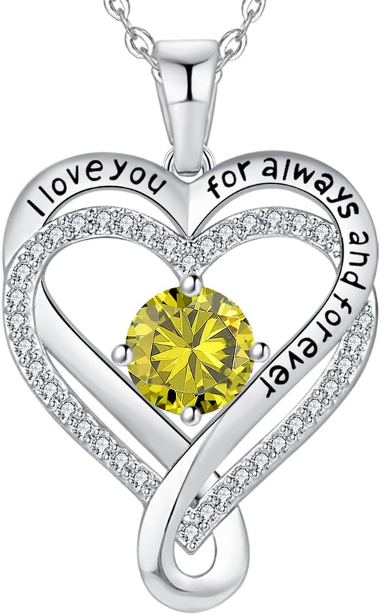 Jewelry for Women Wife Infinity Heart Birthstone I Love You Necklace S925 Anniversary Women Necklaces for Her Wife Birthday Gift Ideas, Birthday Present for Girlfriend Mom Daughter Sterling Silver