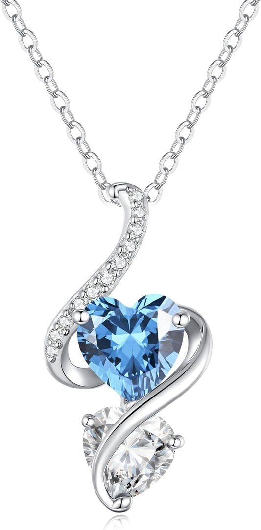 LOUISA SECRET Unique Double Heart Necklace Gifts for Wife Women, 925 Sterling Silver Tiny Birthstone Pendant Jewelry Gift for Her Girlfriend Mom Valentine's Day Anniversary Mother's Day Birthdays & Christmas