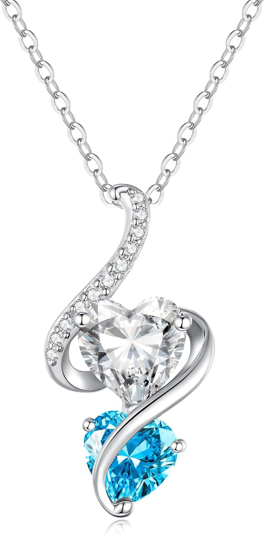 LOUISA SECRET Unique Double Heart Necklace Gifts for Wife Women, 925 Sterling Silver Tiny Birthstone Pendant Jewelry Gift for Her Girlfriend Mom Valentine's Day Anniversary Mother's Day Birthdays & Christmas