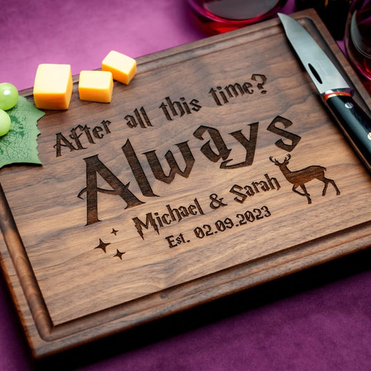 Personalized Cutting Board - Custom Engraved Hardwood Charcuterie Board | Wedding, Birthday, Holiday, Christmas Gift | Best Gift Idea for Couples, Wizard Fans | USA Made and Designed 990