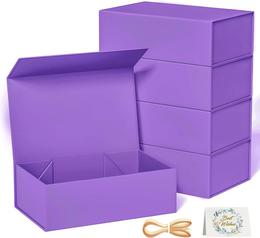 5 Pack Purple Gift Box, 12x6x4'' Gift box for Presents with Lids Magnetic Closure Rectangle Collapsible for Bridesmaid Proposal Box, Wedding, Christmas, Halloween, Birthday Gift Packging