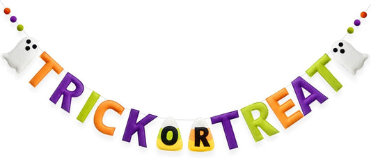 Halloween Decorations Pre-Strung Felt Trick or Treat Sign Ghost Candy Corn Banner Wool Felt Ball Garland for Halloween Ghost Home Nursery Wall Decor Birthday Baby Shower Party Decorations Supplies