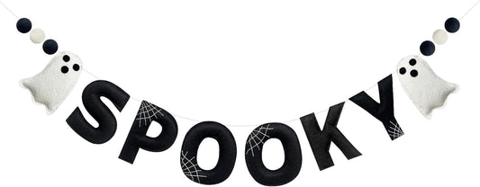 Halloween Decorations Pre-Strung Felt Spooky Sign Spiderweb Ghost Banner Wool Felt Ball Garland for Spooky Halloween Ghost Nursery Home Wall Decor Baby Shower Birthday Party Decorations Supplies