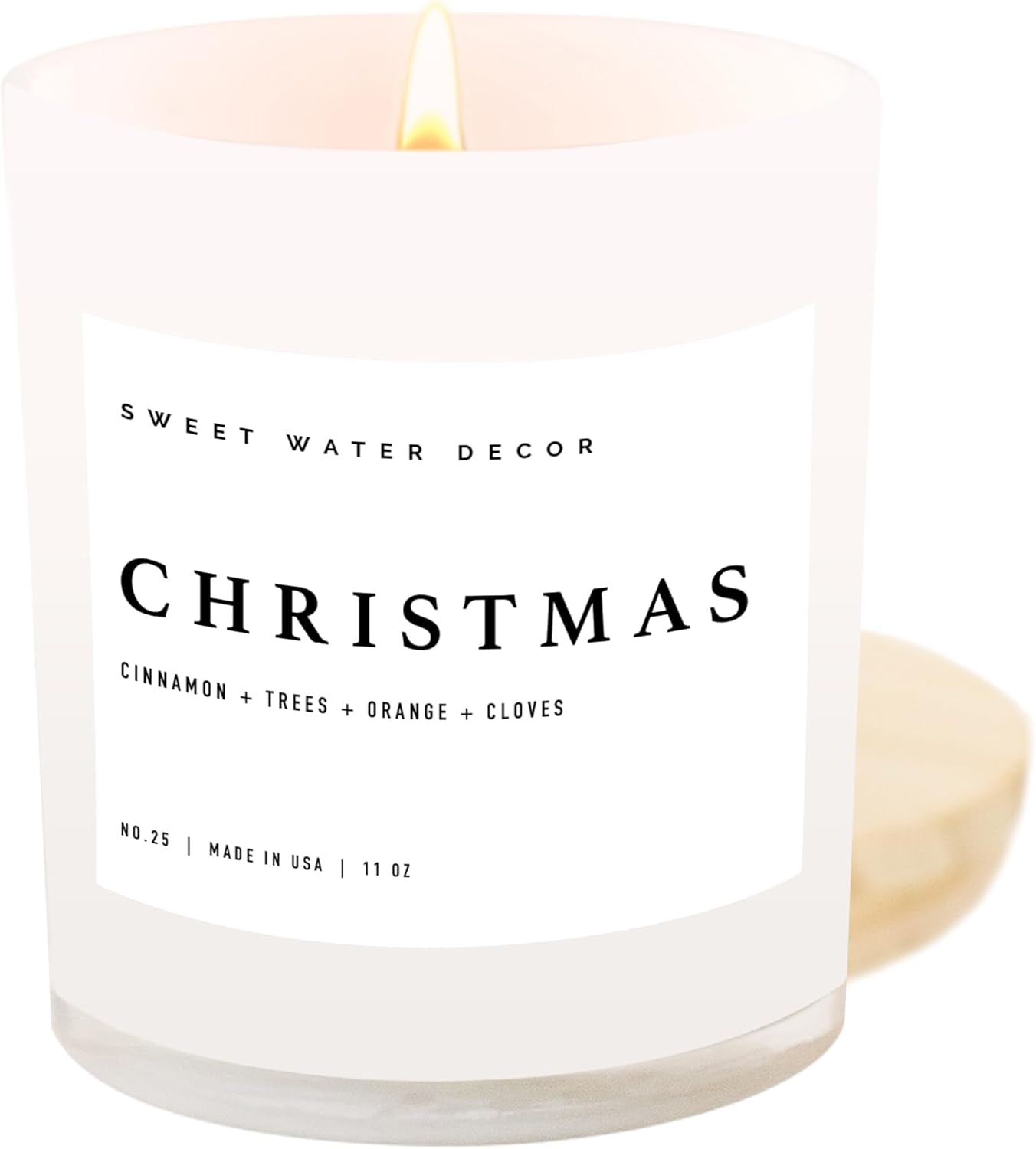 Sweet Water Decor Christmas Candle - Christmas Tree, Apple Cider, and Cinnamon, Winter Holiday Scented Soy Candles for Home - 11oz White Jar, 50+ Hour Burn Time, Made in the USA