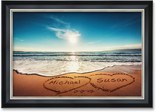 IPIC - Heart in Heart Personalized Wall Art, Customized Gift with Names and Date, Giclee Prints Framed in Solid Wood, Total Size: 27.25" W x 19.25" H
