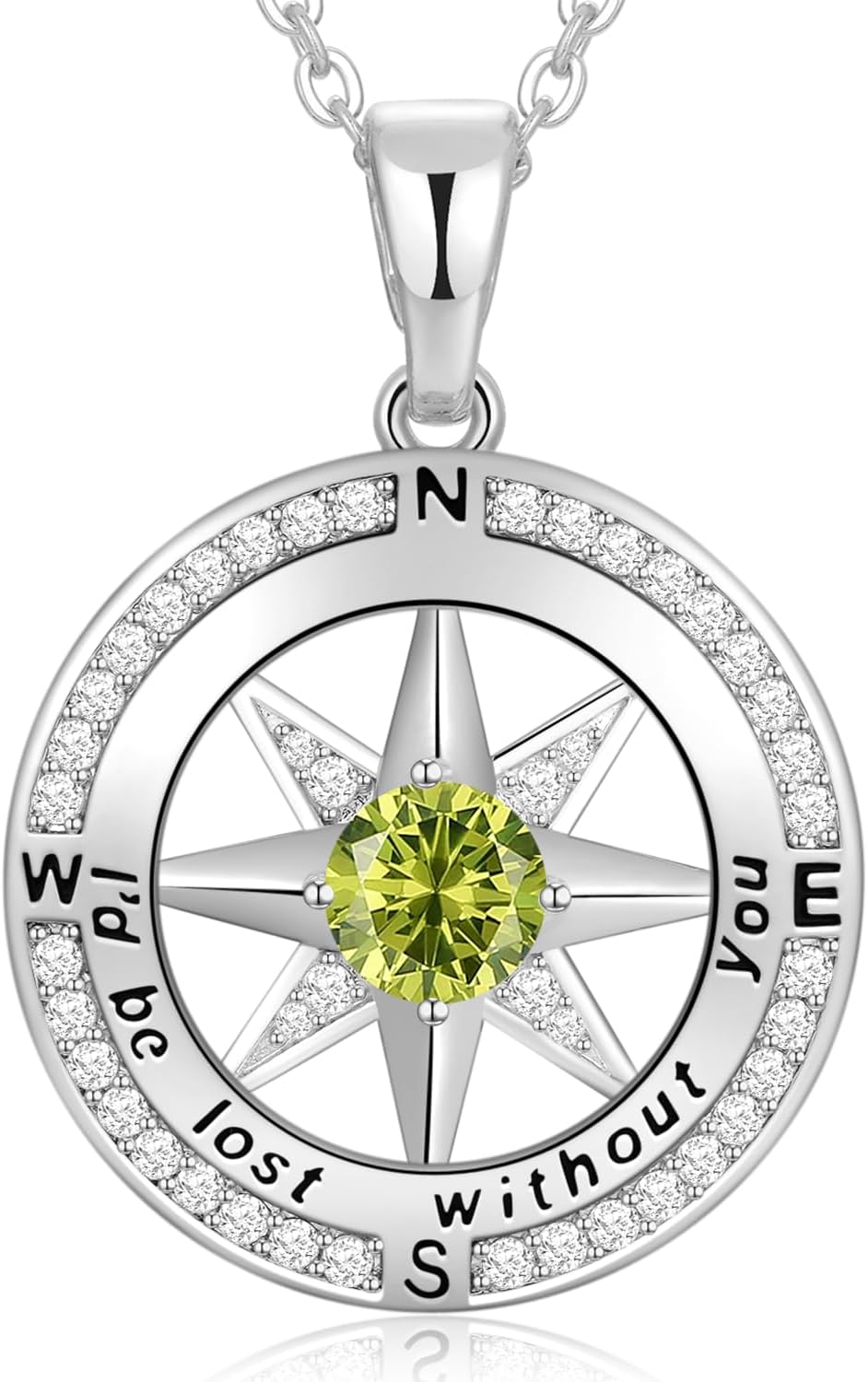 Peeshow Gifts for Women Wife-Compass Birthstone Necklace Gift for Wife Birthday Wedding Anniversary Women Jewelry for Her Girlfriend S925 Sterling Silver