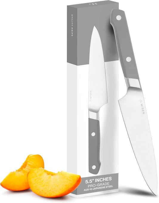 Misen 5.5" Utility Knife – High Carbon Japanese AUS-10 Stainless Steel – Hybrid German & Japanese Blade – Precision Kitchen Knife for Professionals & Home Cooks – Ultimate Cutting Performance - Gray