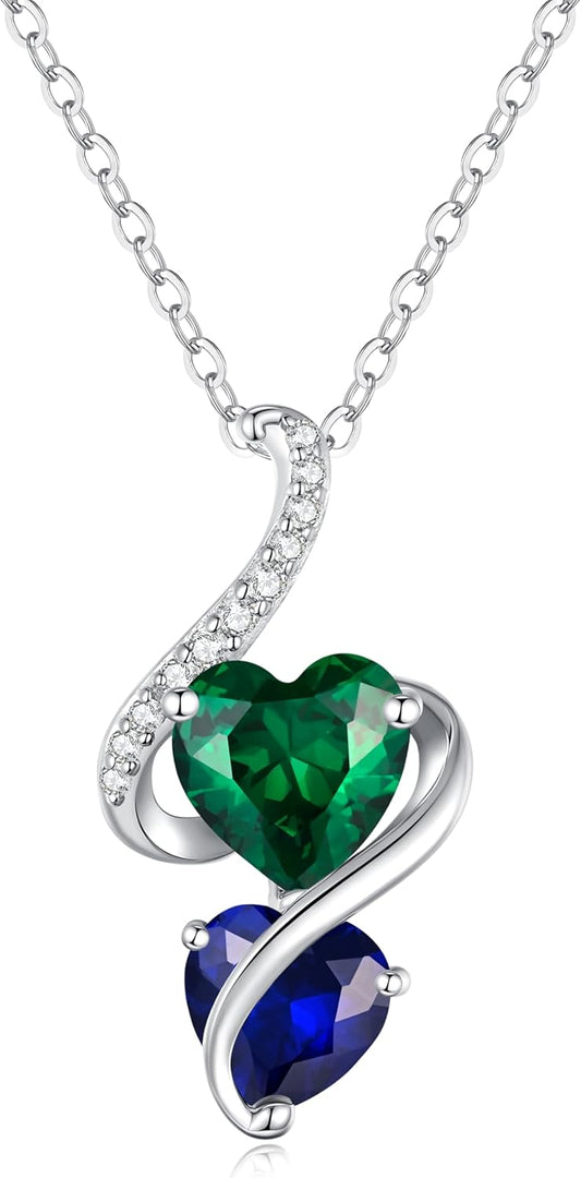 LOUISA SECRET Unique Double Heart Necklace Gifts for Wife Women, 925 Sterling Silver Tiny Birthstone Pendant Jewelry Gift for Her Girlfriend Mom Valentine's Day Anniversary Mother's Day Birthdays & Christmas