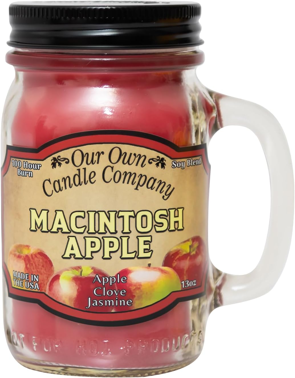 Our Own Candle Company, Macintosh Apple Scented Mason Jar Candle, 100 Hour Burn Time,13 Ounces