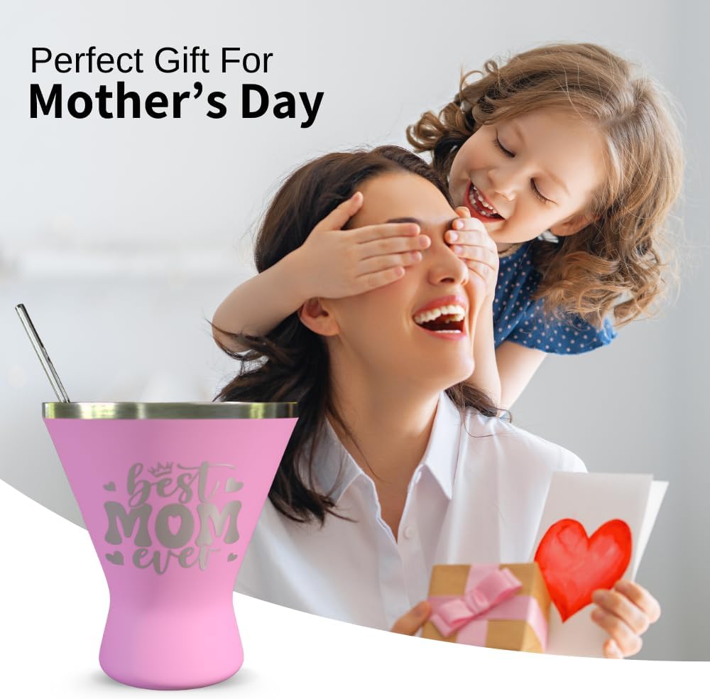 Mothers Day Gifts For Mom - Best Mom Ever Stainless Steel Martini Glass [Pink, 10oz, Pack of 1] - Powder - Coated, Double Wall Margarita Cup - Birthday, Mother's Day, New Mom Gifts for Women