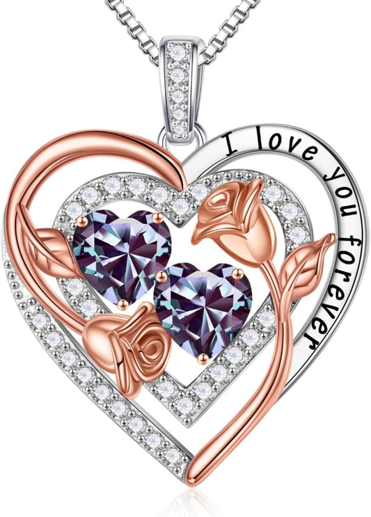 Iefil Birthstone Necklace for Women - Sterling Silver Birthstone Necklace Anniversary Birthday Gifts for Her Wife Mom Daughter