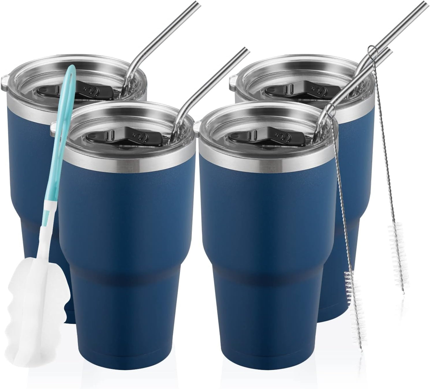 COMOOO 30oz Tumbler Stainless Steel Insulated Tumbler with Lid Double Wall Vacuum Coffee Cup Large Travel Mug for Home, Office, School,Party (Navy, 4 Pack)