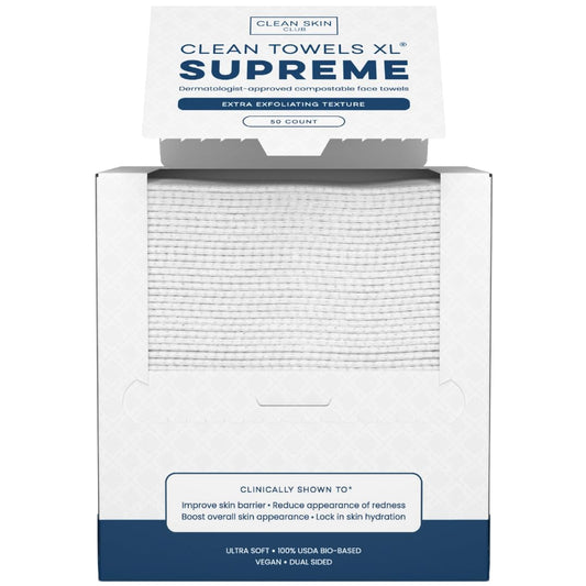 Clean Skin Club Clean Towels XL™ Supreme, 100% USDA Biobased Face Towel, Disposable Face Towelette, Eczema Association Accepted, Makeup Remover Dry Wipes, Ultra Soft, 50 Ct, 1 Pack