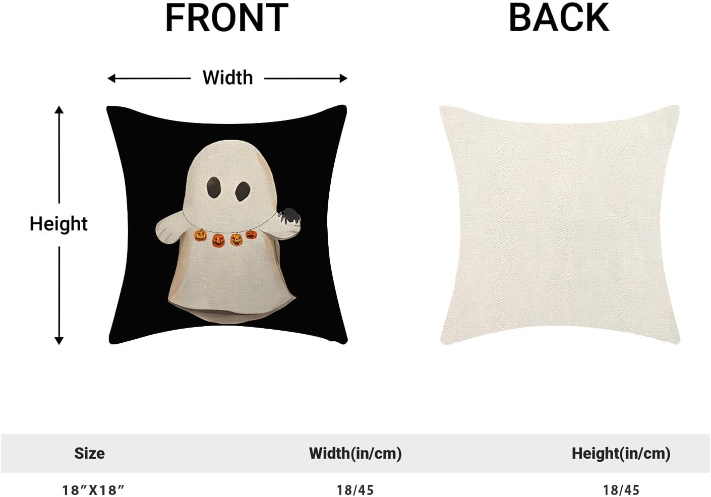 Halloween Pillow Covers 18x18 Set of 2 Cute Ghost Pumpkin Black Throw Pillow Covers Outdoor Decoration Autumn Decor Ghost Pillowcase Farmhouse Decorative Linen Cushion Case for Home Sofa Couch