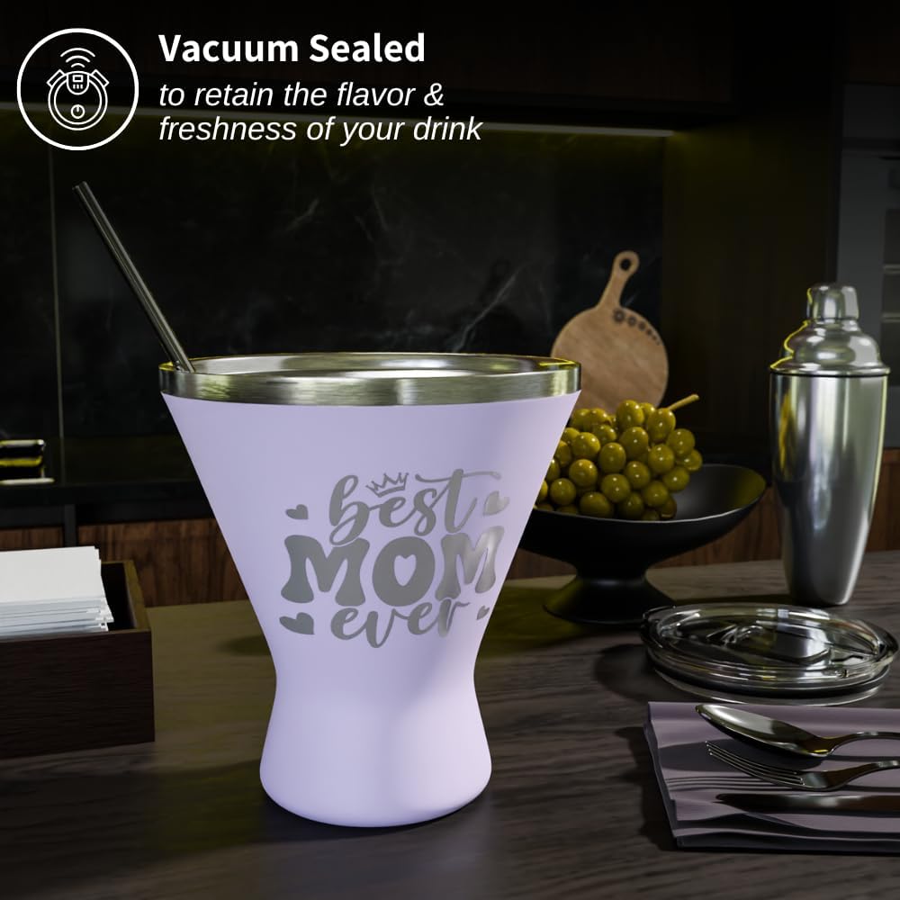 Mothers Day Gifts For Mom - Best Mom Ever Stainless Steel Martini Glass [Lilac, 10oz, Pack of 1] - Powder - Coated, Double Wall Margarita Cup - Birthday, Mother's Day, New Mom Gifts for Women