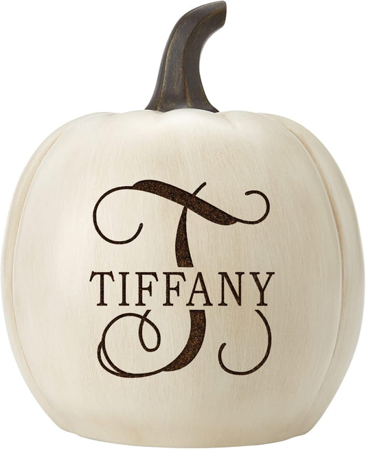 Let's Make Memories Personalized Light Up Pumpkin Decor Outdoor - Your Name & Initial on a Custom Pumpkin - Halloween Fall Decoration - Jack o Lantern - Outside or Inside - Large - Cream