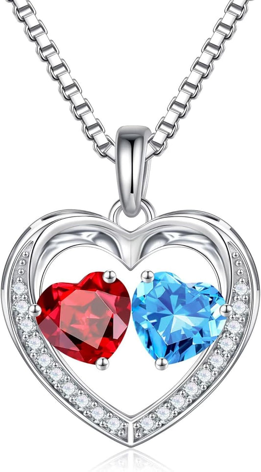 Iefil Birthstone Jewelry for Women - 925 Sterling Silver Birthstone Necklace, Anniversary Birthday Gifts for Women, Jewelry Gifts for Her Wife Mom Daughter