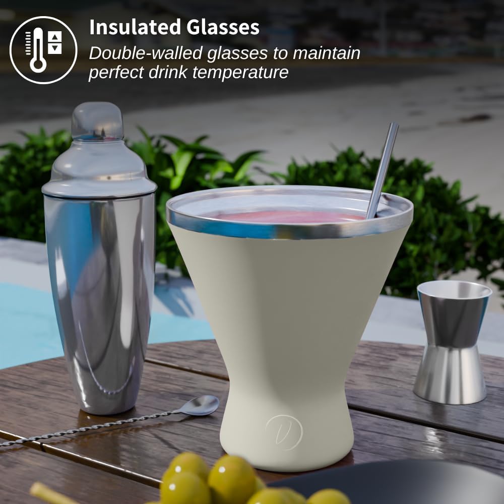 Stainless Steel Martini Glass [Pack of 1] – 10oz, Cream, Powder Coated, No Sweat, Double Wall Margarita Cup with Lid | Ideal for Mother's Day Gift