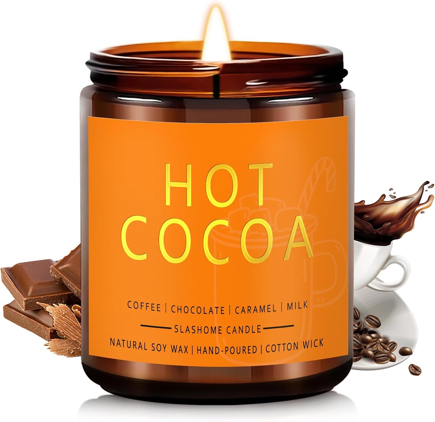 Fall Scented Candles Hot Cocoa 7oz – Rich Chocolate & Creamy Marshmallow Soy Wax Candle for Cozy Autumn Home Décor, Perfect Fall Gift for Chocolate Lovers, 50 Hour Long Burn