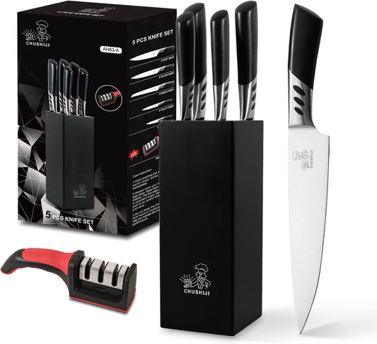 knife set.7piece kitchen knives block set with sharpener.Premium Stainless Steel Cooking Knife Set for Chef,Hardwood Kitchen black Knife Set .Dishwasher Safe Knives Sets for Kitchen.