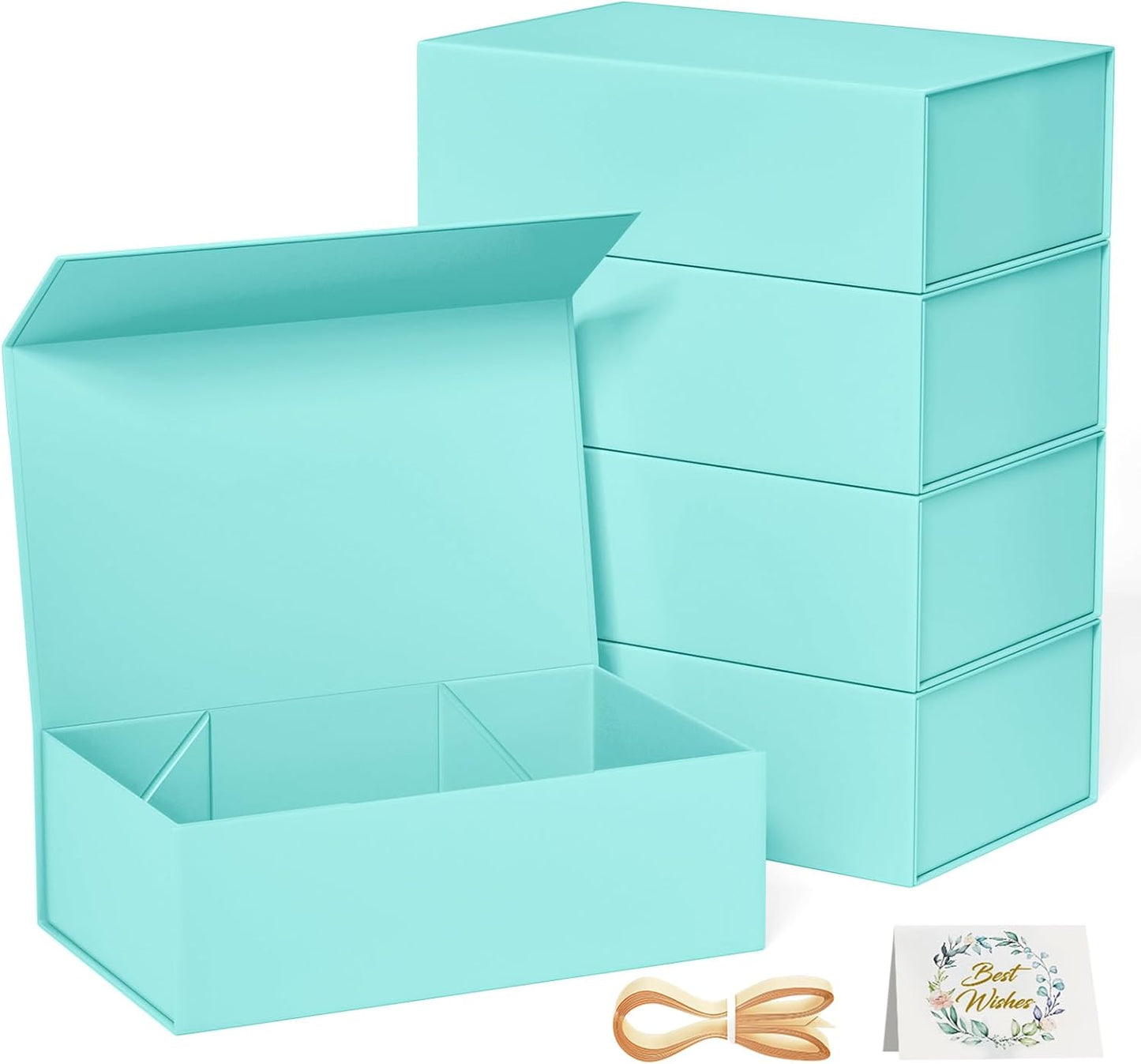 5 Pack Turquoise Gift Box, 9.5x6x3'' Gift boxes for Presents with Lids Magnetic Closure Rectangle Collapsible for Bridesmaid Proposal Box, Wedding